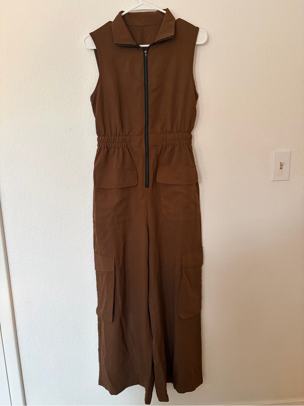 Sleeveless Brown Zip-Front Jumpsuit